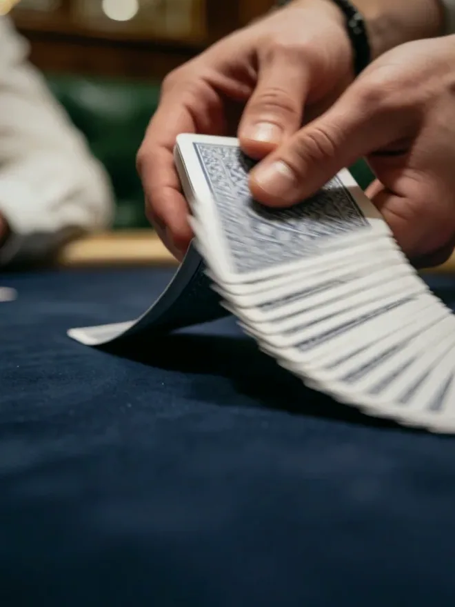 Cards and house chips on the felt